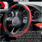 Car Steering Wheel Cover, 15 Inch Carbon Fiber Leather Elastic Steering Wheel Protector, Anti-Slip, Breathable & Soft Car Interior Accessories Universal for Most Cars, Men & Women (Red)