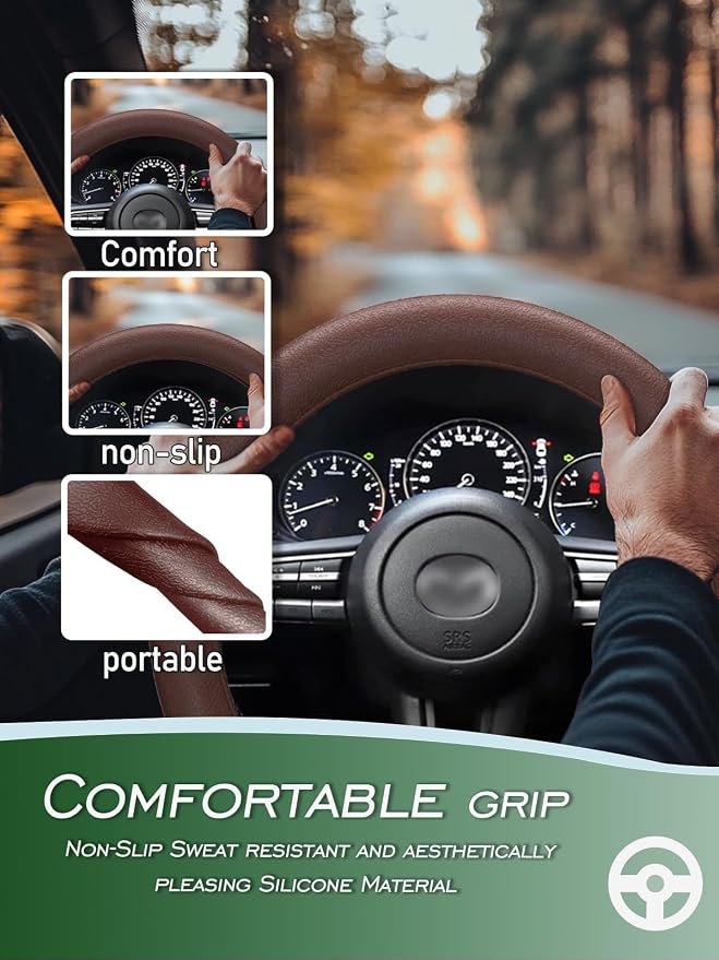 Car Steering Wheel Cover, Non-Slip Silicone Material, Multiple Color Choices, Universal Auto Parts Steering Wheel Cover, Suitable for Most Cars (Coffee)