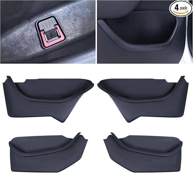 Door Side Pocket Storage Box Insert Tray for Tesla Model Y Juniper 4PCS 2026 2025 Door Pocket Liner with Emergency Release Access for Model Y Juniper Accessories Full-Cover TPE (Juniper-upgrade)