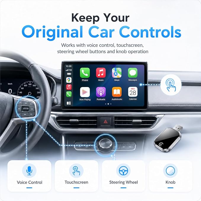 Wireless Carplay and Android Auto Carplay Adapter forCars,Plug and Play Bluetooth Connection, Supports Low LatencyAudio and Stable Navigation Experience, Compatible wthios10+&Android 11+
