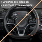 D Shape Steering Wheel Cover for Nissan Rogue Kicks - Auto Car Steering Wheel Cover Customized for Nissan Altima Sentra(Black+Orange Line-D-Shaped)