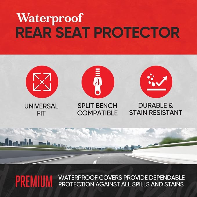 Waterproof Car Seat Covers Full Set – Black Seat Covers for Car Front & 60/40 Split Back Bench - Carseat Cover for Trucks, SUV, Vans - Universal Fit for Most Regular Size Vehicles