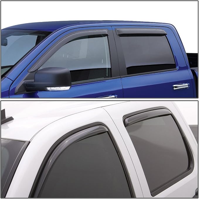 4pcs Tape-On Window Visor Deflector Rain Guard Compatible with 2000-2004 Frontier Crew Cab, Acrylic