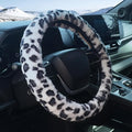 Plush Leopard Cheetah Steering Wheel Cover, 15 Inch Universal Fit, Soft Warm Winter Cover with Non-Slip Grip, Heat & Cold Protection Easy Install Fuzzy Cover for Car SUV Truck (Black White)