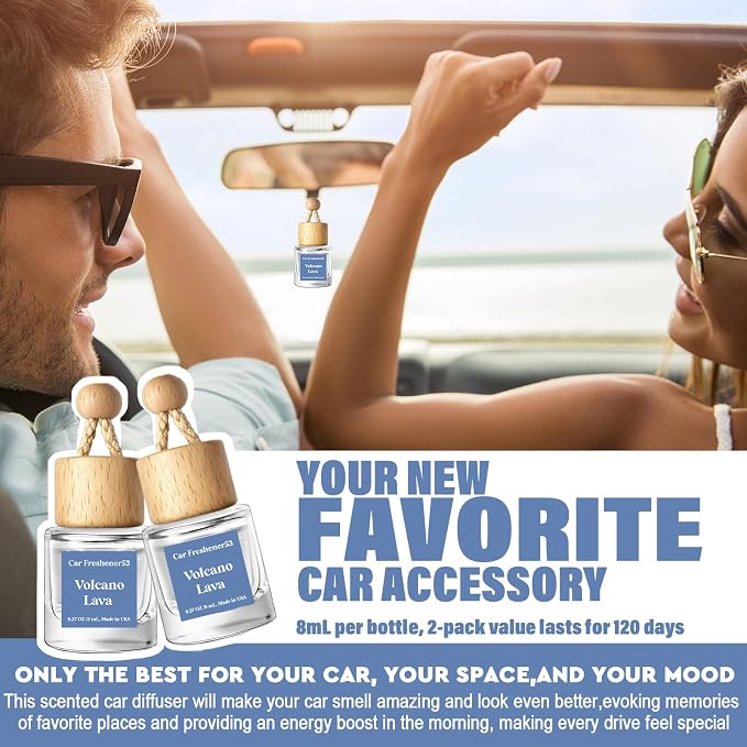 Car Air Freshener Diffuser 2 Pack Hanging Air Freshener Diffuser - VoIeano Lava Fragrance Oil Air D iffuser for Car, 45+ days Long Lasting Fragrance Made in USA (V53)