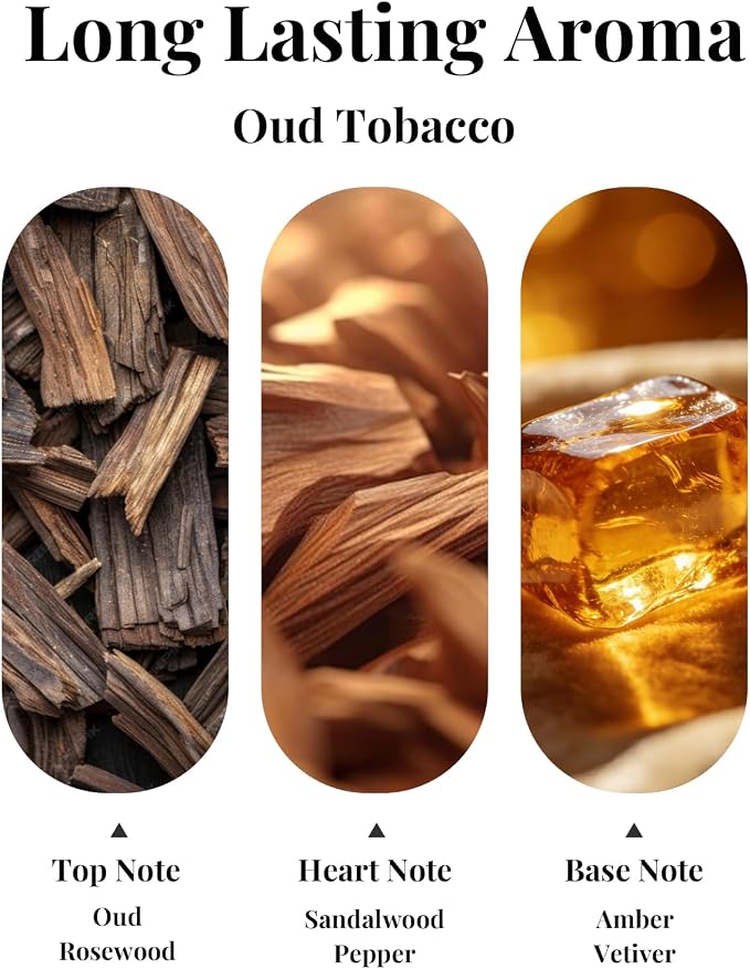 Car Air Freshener Oud Tobacco 2 Packs, Hanging Glass Bottle Auto Odor Eliminator, Long Lasting Natural Scent for Car Home Office