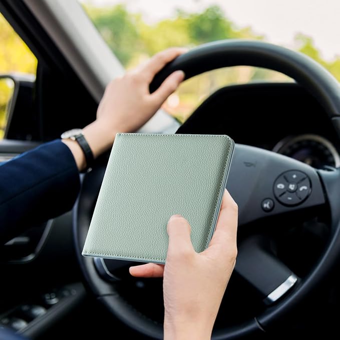 CoBak Car Registration and Insurance Holder - Small and Lightweight Vehicle Glove Box Car Organizer, Auto Truck Comparment Accessories Case for Essential Document, Driver License (Sage)
