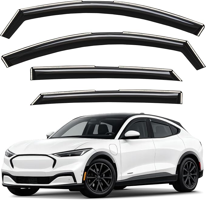 GrandWheel Window Deflectors Smoke Tinted in-Channel Side Window Vent Visor Deflectors Rain Guards Compatible with Ford Mustang Mach E 2021-2026 - 4 pcs. GW1045