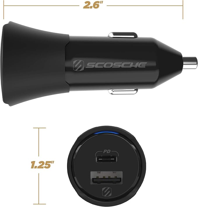 CPDCA32 PowerVolt 32Watt Certified USB Type-C & USB Type-A Fast Car Charger with Power Delivery 3.0 for All USB-C and USB-A Devices