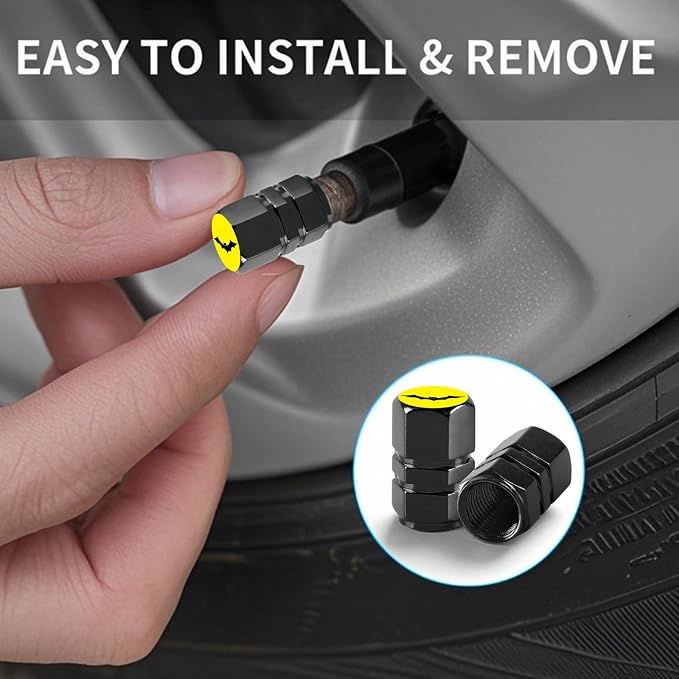 4Pack Bat Tire Valve Caps Universal Tire Air Cap Valves Stem Covers | Aluminum Alloy Rust-Proof Valve Stem Caps, for Auto SUV Truck Motorcycle Bicycle, Halloween Bat Gifts for Women Men Driver