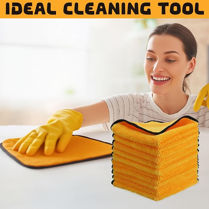 12 Pcs Yellow Microfiber Towels: 16"x16" Microfiber Drying Towels Bulk Micro Fiber Car Cleaning Cloth for Cars Drying Washing Polishing Cleaning Household Supplies
