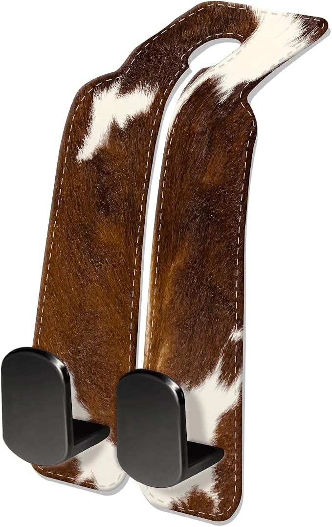 Car Seat Headrest Hook, Universal Leather Cute Hanger Holder Hook, Storage Organizer Interior Accessories for Purse Bags Handbag Funny Brown Cowhide