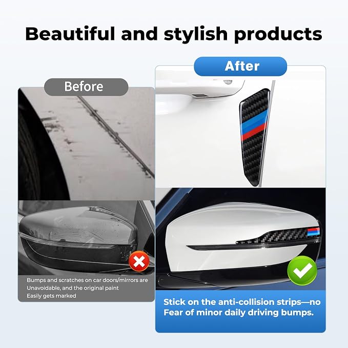 6PCS Car Door Protector Rearview Mirror Protector Sticker Set for BMW M X3 X5 X7 X1 X6 X4 4 3 5 7 f30 Series Accessories, Anti Collision Trim Strips Carbon Fiber Car Door Edge Bumper Guards
