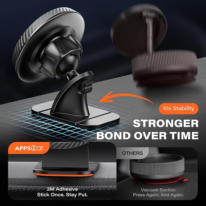 2 Pack for Magsafe Car Mount, Dashboard Magnetic Car Phone Holder | Powerful Magnetic Hold, Includes metal rings for non-MagSafe phones, One-Hand Operation, 3M VHB Adhesive, 360° Rotation