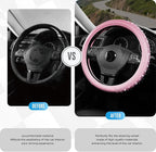 Bling Steering Wheel Cover – Pink Diamond Design, Universal Fit 14.5-15 Inch, Microfiber Leather, Anti-Slip & Breathable Design for Men and Women