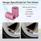 Aluminum Tire Stem Valve Caps Wheel Valve Covers Car Dustproof Tire Cap Cover Accessories, Universal for SUV, Car, Bike and Motorcycle，Hexagon Shape (Pink)