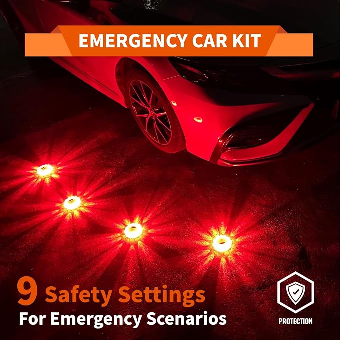Led Road Flares 6 Pack LED Flares Emergency Kit Recharge LED Flares with Magnetic Roadside Safety Disc Flares Kit with Breaker Whistle for Vehicle
