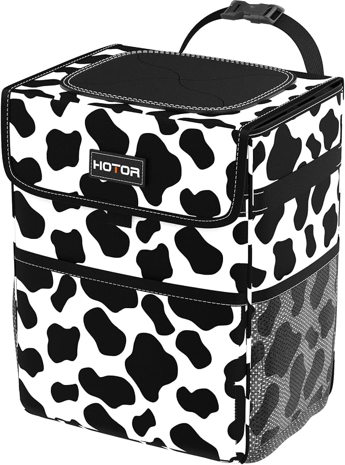 Car Trash Can - Leak-Proof Car Organizer and Storage Bag for The Back/Front/Console of Any Cars,Sedans, SUVs & Trucks Easy-to-Install Car Accessory Interior, Cow Print