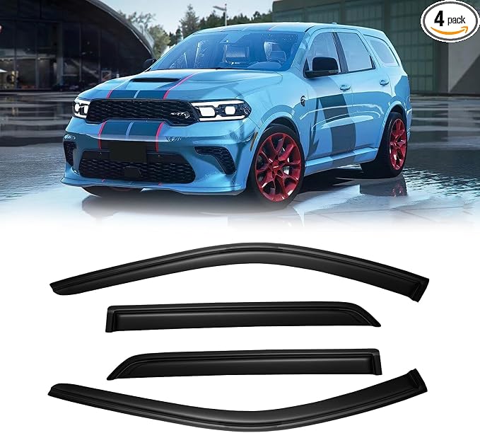 Window Visor for 2011-2024 Dodge Durango(not fit 2021 GT), Out-Channel Rain Guards Shields Vent Deflector Shade Wind Dark Smoke 12 13 14 15 16 17 18 19 20 21 22 23 24, Tape-On Outside-Mount, 4PCS