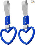 2PCS Heart Shaped Car Handle Straps, Rear Bumper Warning Keychain Ring for Car Exterior Accessories (Blue-Silver)