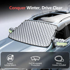 Exterior Windshield Cover for Ice and Snow, Graphene Grid Heavy-Duty Windshield Sun Shade, Car Snow Shield with Mirror Covers, Wiper Area Coverage for Cars, SUVs and Trucks, X-Large