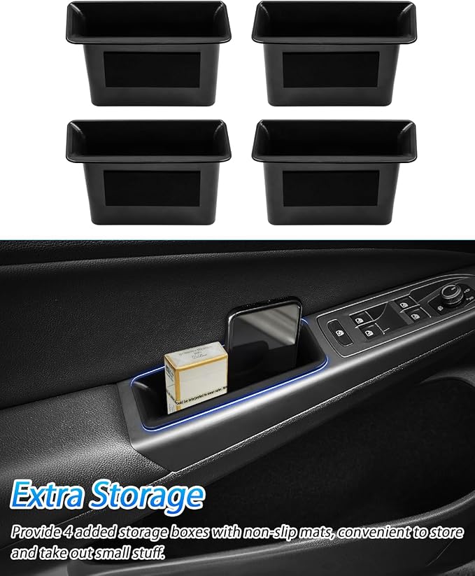 Door Side Organizer Tray for 2022-2025 2026 VW Volkswagen Golf GTI R MK8 Accessories Front & Rear Door Side Storage Box Grab Handle Pocket Box Insert 4PCS
