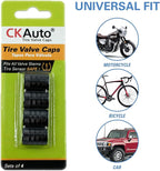 Tire Valve Stem Caps, Black, 4 pcs/Pack, Anodized Aluminum Tire Valve Cap Set, Corrosion Resistant, Universal Stem Covers for Cars Trucks Motorcycles SUVs and Bikes
