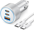 67W 3-Port Super Fast Type C Car Charger USB C for iPhone 17/Air/16/16e/15 Pro Max, Samsung Galaxy S25 S24 S23, Pixel, Android, Car Adapter Accessories for Men Women + 3FT USB-C Cable Silver