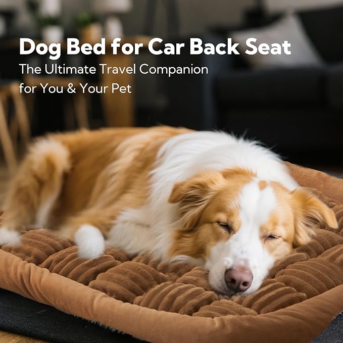 Dog Bed for Car Back Seat Soft Plush Backseat Pet Bed Mat Non-Slip Travel Pet Mat, Fuzzy Plaid Dog Seat Cover, Fit for Backseat Extenders and Trucks SUVs (Dark Brown, 54" x 24.8")