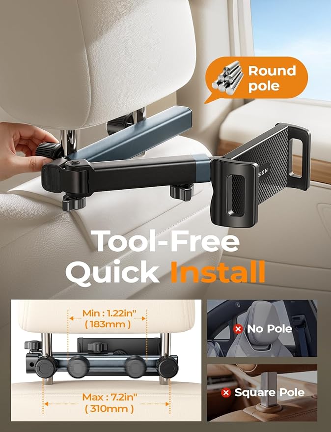 for iPad Holder Car Tablet Mount, Road Trip Essentials Toddler Kids Travel Gifts, Car Accessories for Women Interior Organizer Mens Truck 3in1 Tablet Holder for Car Camping Back Seat Headrest