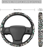 Auto Steering Wheel Cover for Women Men, Universal 15 Inch Soft Elastic Steering Wheel Wrap Anti-Slip Easy to Install Car Accessories, Aztec Camo Zebra Print
