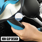 Black Blue Breathable Microfiber Leather Steering Wheel Cover | Breathable Anti Slip Grip Cool Sporty Look Glow for Women Men