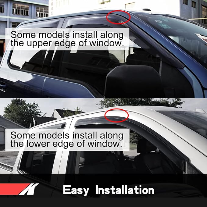 Side Window Wind Deflector fit for 2011-2015 Chevy Cruze&2016-2016 Chevrolet Cruze Limited, 4pcs Out-Channel Tape-On Rain Guards Set, Dark Smoke Nice Window Shade Visor 94611