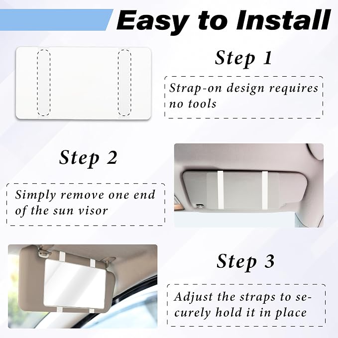 2 PCS Car Sun Visor Mirror, Cosmetic Makeup Mirrors with Straps, HD Car Interior Cosmetic Mirror, Car Accessories Universal Sun Visor Mirrors for Trucks, Cars, SUVs (White)