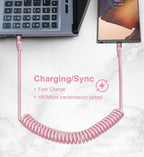 USB C to C Cable 6FT, 2Pack Coiled USB C Fast Charging Cable for Car, CarPlay iPhone USB-C Cable/Android Auto USB C Cord, USB Type C Cable for iPhone 17/16/15/Pro Max/Samsung Galaxy S23 and More-Pink