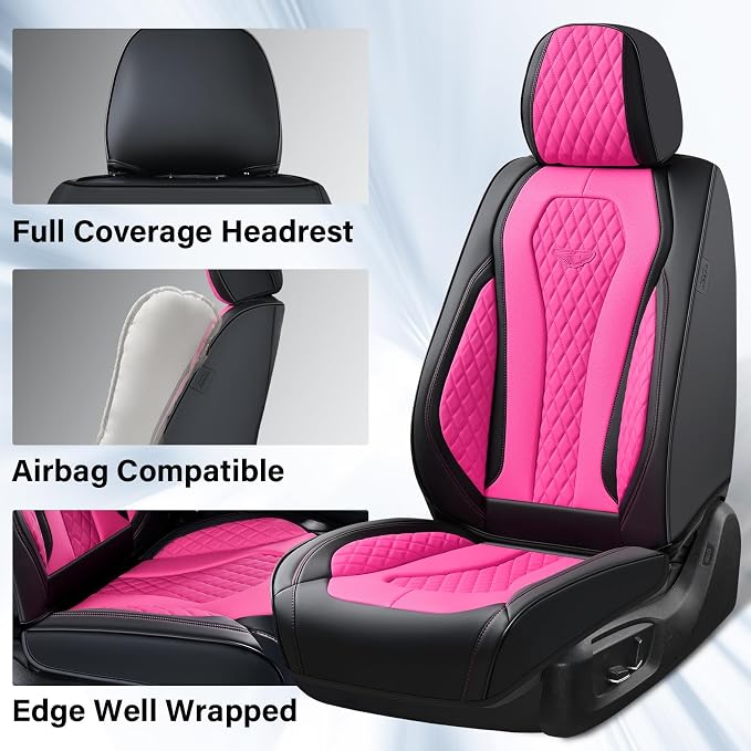 Seat Covers, Car Seat Covers Full Set, Rose Car Seat Cover, Driver Seat Covers Front Seats Rear Seat Cover, Luxury Car Seat Cushion,Leather Seat Cover Seat Protector Fit for Most Cars