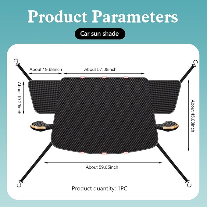Car Windshield Sun Shade, Thickened 2-in-1 Car Sun Shade & Snow Shield, All-Season Windshield Cover with Reflective Strips and Rearview Mirror Protectors, Universal for Most Cars (Black)