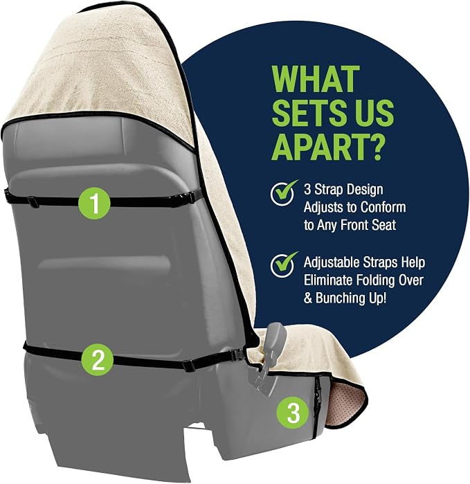 Towel Seat Cover, Waterproof Car Seat Protectors for Gym, Workout & Active Lifestyle, Universal Fit for Car SUV Truck Van, Non-Slip 3 Strap Design, Machine Washable, 2 Pack Tan