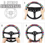 Groovy Hippie Flower Pattern Car Steering Wheel Cover Fit Most SUV Truck Car Van Easy to Install Car Wheel Cover Protector Steering Wheels Accessories Universal Fit 15 inches