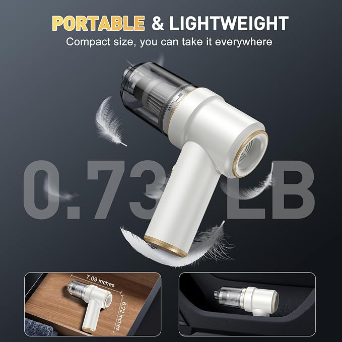 Handheld Car Vacuum Cleaner, 9000PA Vacuum Cleaner & Air Duster, 120W High Power Vacuum Portable Cordless, Hand Held Vacuum Rechargeable with Multi-Nozzles & LED Light for Home, Car, Office