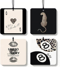 Leopard Print Orange Car Air Freshener 4 Pcs, Inspirational Cheetah Lips Lucky 8 Ball Square Hanging Air Freshener for Closet Drawer Books, Girly Y2k Car Accessories Mirror Decor for Women
