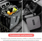 Car Foldable Trash Can, Bling Rhinestone Oxford Garbage Container Hanging Waterproof Organizer, Mini Crystal Dustbin Waste Basket Leakproof Trash Bin for Car Office Kitchen (White)