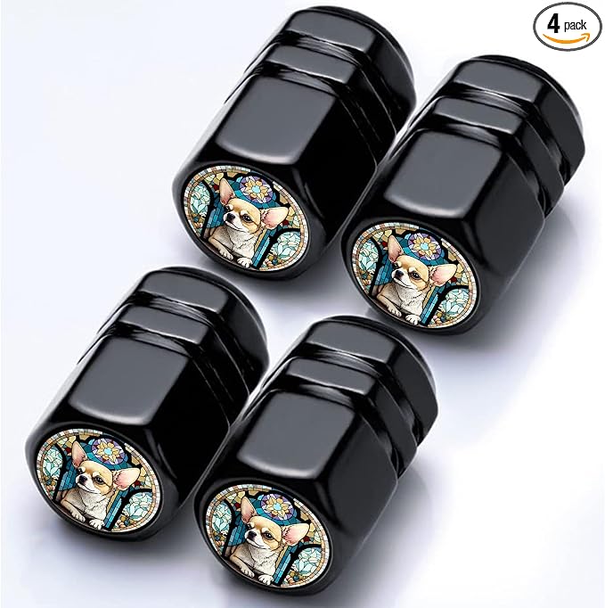 4Pack Dog Car Tire Valve Stem Caps Aluminum Valve Stem Covers Air Cap | Corrosion Resistant Car Valve Cap for Auto SUV Bike Motorcycle Valve Decor Dog Car Accessories Gifts