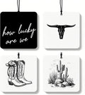 Black and White Western Orange Car Air Freshener 4 Pcs, Boho Cow Skull Cactus Cowgirl Boots Square Hanging Air Freshener for Closet Drawer Books, Western Car Accessories Mirror Decor for Women