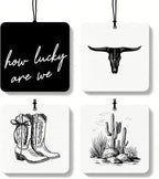 Black and White Western Orange Car Air Freshener 4 Pcs, Boho Cow Skull Cactus Cowgirl Boots Square Hanging Air Freshener for Closet Drawer Books, Western Car Accessories Mirror Decor for Women
