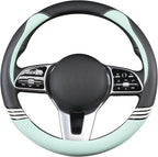Cute Steering Wheel Cover for Women Men Leather Universal 15 inch,Black and Green