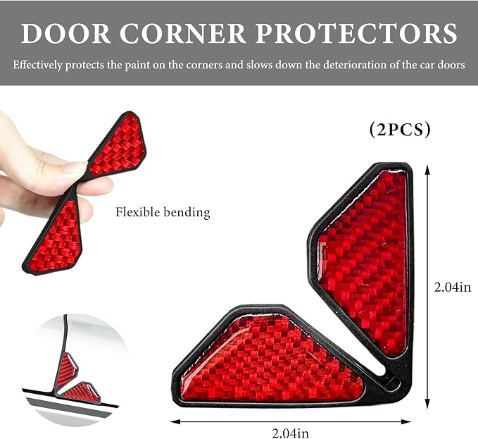 2PCS Car Door Protector Edge Guards, Carbon Fiber Anti-Collision Auto Door Corner Protector, Anti-Rub Trim Sticker Front Do or Corner Decoration for Cars Trucks SUVs (Red)