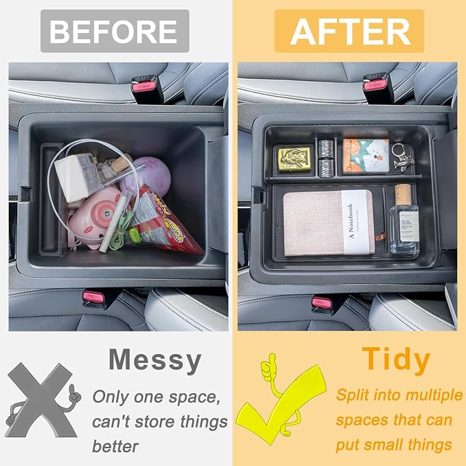 2-Piece Center Console Organizer & Armrest Divider Set for 2023-2026 Honda Pilot, 2024-2026 Honda Passport/Ridgeline, Custom Fit Durable ABS Plastic Storage Tray