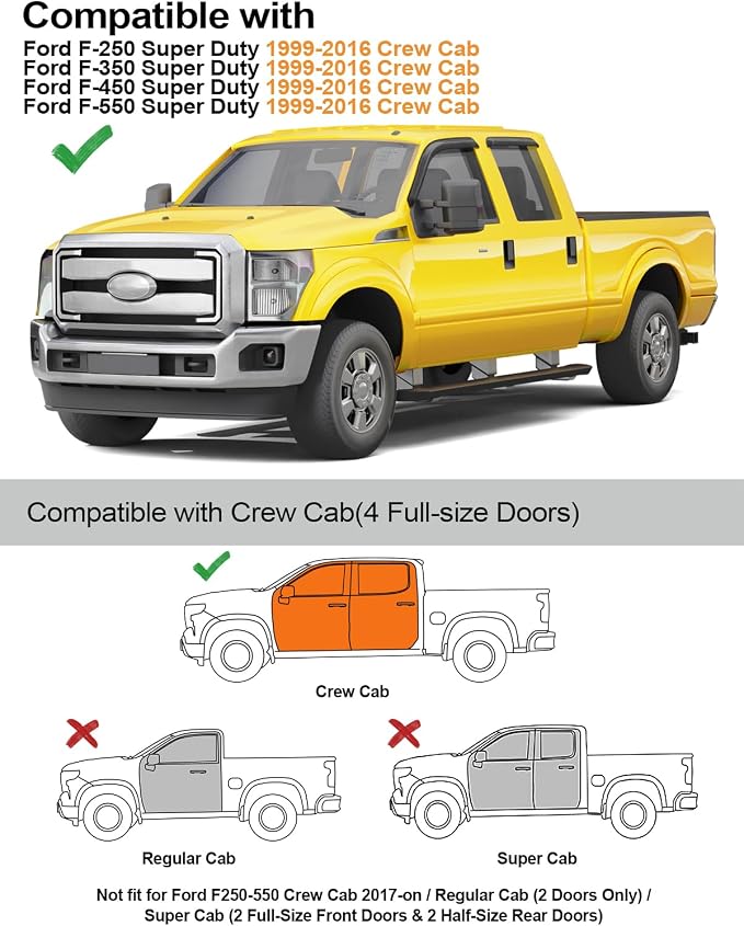 Extra-Thick Window Rain Guards Fit for Ford F250/F350/F450/F550 1999-2016 Super Duty SuperCrew Rain Guards Window Deflectors Visors Tape-on Vent Visors Vent Shades Car Accessories