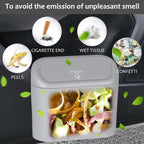 Car Trash Can, Portable Vehicle Trash Bin with Lid, Mini Car Dustbin Garbage Organizer Holder with One Roll Trash Bag, Leakproof Hanging Cars Storage Bag Container for Auto, SUV, Office (Grey)